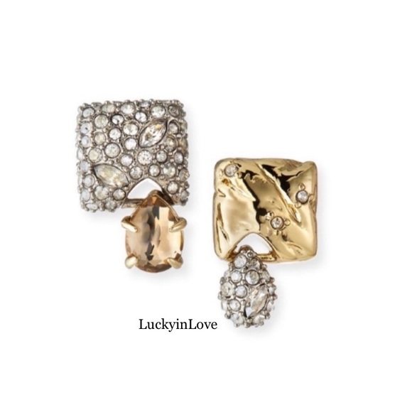 ALEXIS BITTAR • NEW Gold Pavé Crystal Mismatched Rocky Texture Stud Earrings - Picture 1 of 9